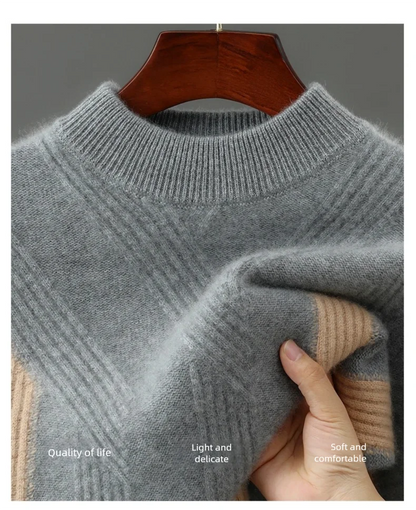 2025 Winter New Product Launch Men's Round Neck Jacquard Cashmere Knit Pullover 100% Pure Wool Men's Sweater Casual Thick Warm