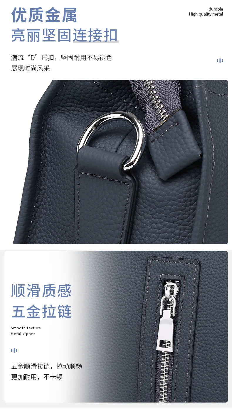 Genuine Messenger Bag Men Leather Handbag Large Capacity Business Commuter Handheld Cowhide Laptop Document Bag Men's Briefcase