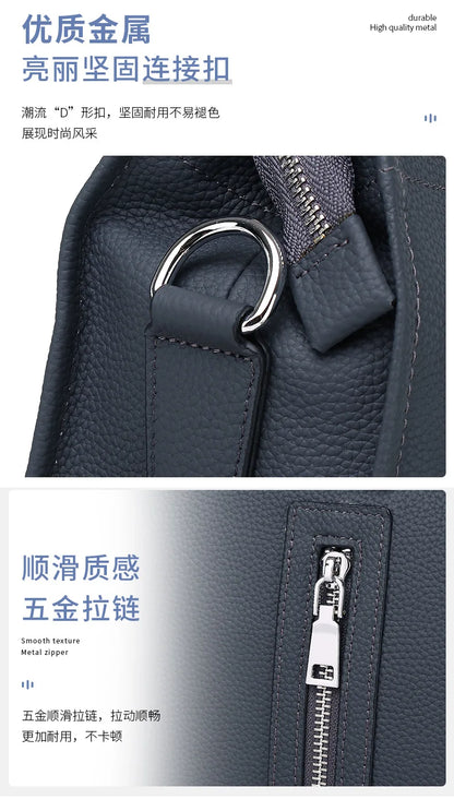 Genuine Messenger Bag Men Leather Handbag Large Capacity Business Commuter Handheld Cowhide Laptop Document Bag Men's Briefcase