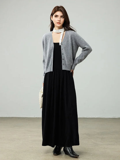 SuyaDream, Cardigans For Woman, Fleece Wool, V Neck, Soft Cozy Sweaters, 100%Wool, 2025 Fall Winter Jackets