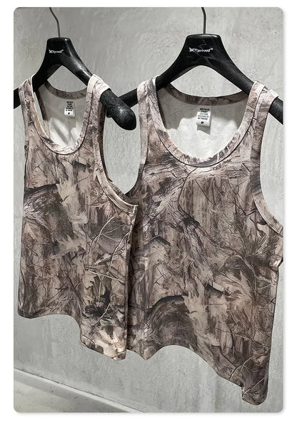 Custom LOGO men's 315G cotton polyester summer American street camouflage loose sports vest shorts outdoor fitness set