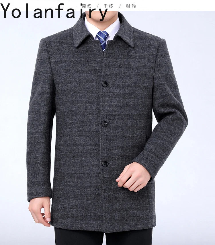 YOLANFAIRY 100% Cashmere Jacket for Men 2025 Autumn Winter Mid-length Wool Coats Man Clothing Casual Business Men's Woolen Coat