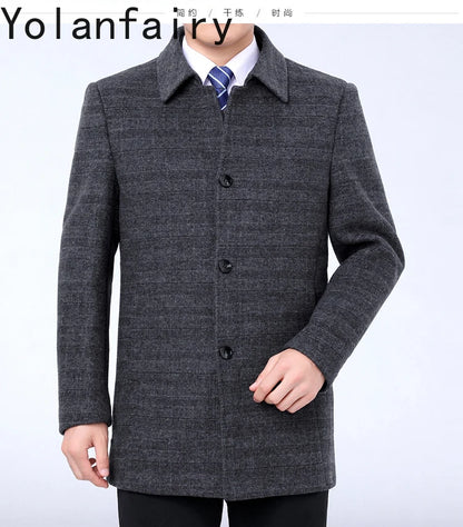 YOLANFAIRY 100% Cashmere Jacket for Men 2025 Autumn Winter Mid-length Wool Coats Man Clothing Casual Business Men's Woolen Coat