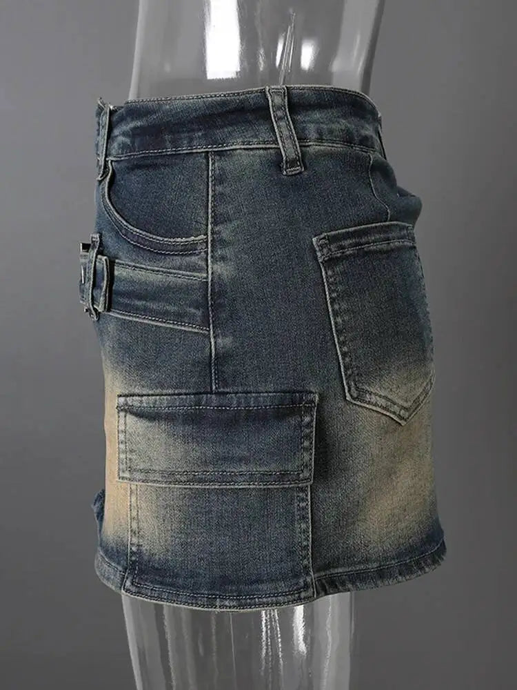 DEAT Fashion Slim-fit Anti-exposure A-line Skirt Women's High-waisted Bodycon Denim Mini Skirts Summer New