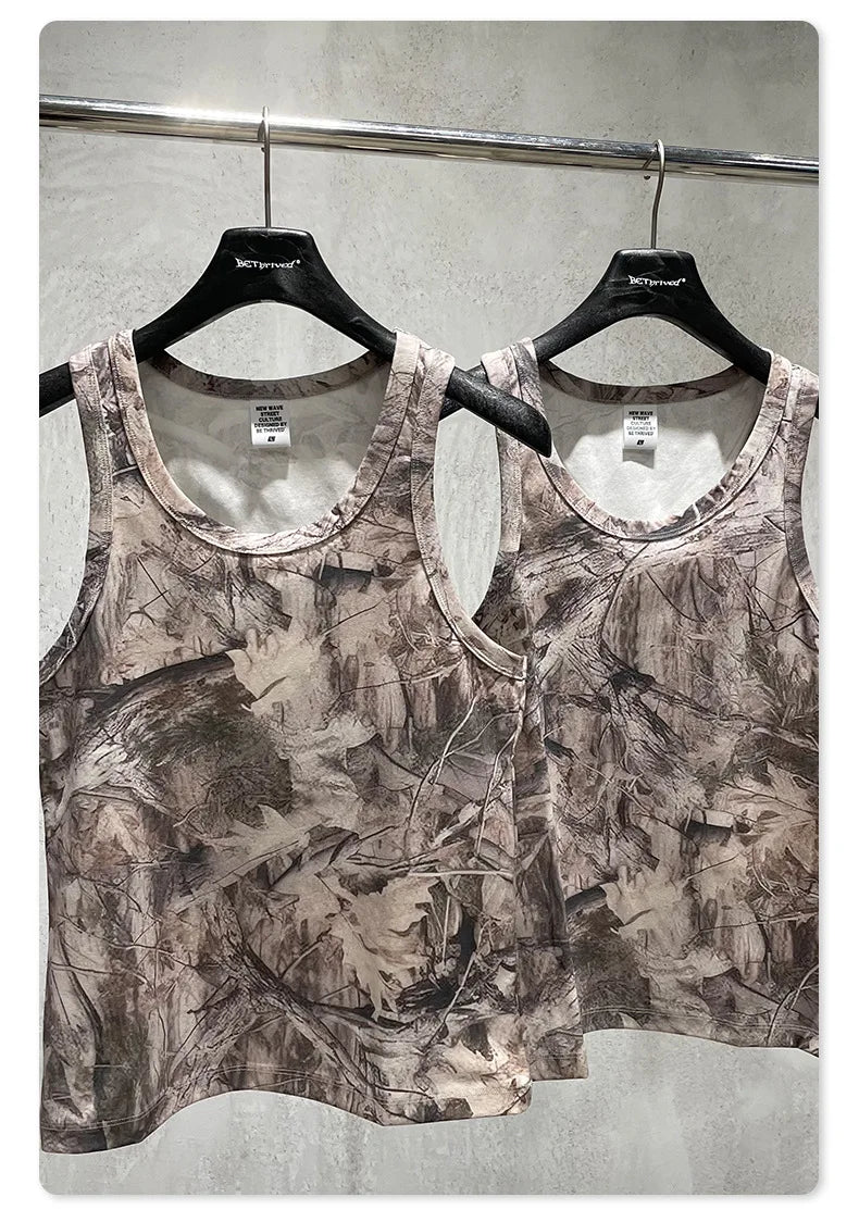 Custom LOGO men's 315G cotton polyester summer American street camouflage loose sports vest shorts outdoor fitness set