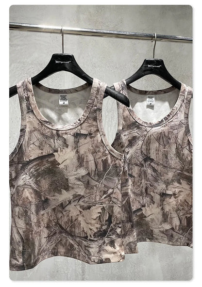 Custom LOGO men's 315G cotton polyester summer American street camouflage loose sports vest shorts outdoor fitness set
