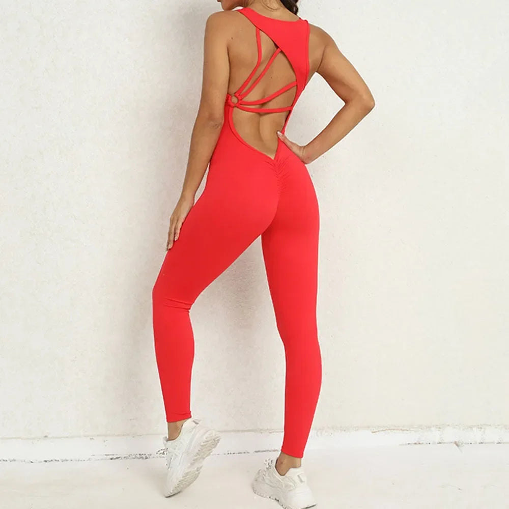 Seamless Yoga Jumpsuits Sports Fitness One-Piece Tight Sleeveless Beauty Back Workout Gym Running Training Bodysuits for Women