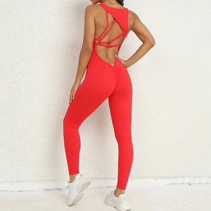 Seamless Yoga Jumpsuits Sports Fitness One-Piece Tight Sleeveless Beauty Back Workout Gym Running Training Bodysuits for Women
