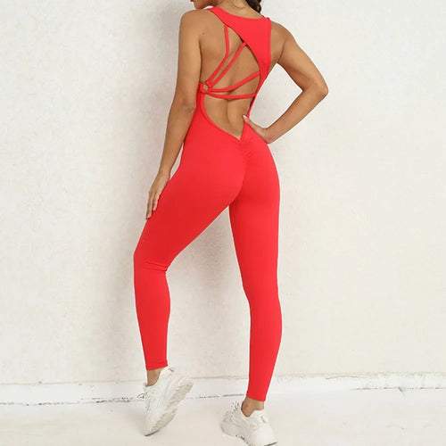 Seamless Yoga Jumpsuits Sports Fitness One-Piece Tight Sleeveless Beauty Back Workout Gym Running Training Bodysuits for Women
