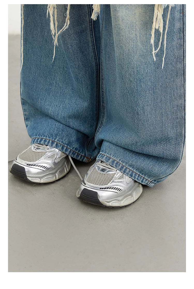 CHIC VEN Women Jeans Loose Casual High Waisted Wide Leg Ripped Rough Edge Denim Pants Female Trousers Spring Autumn 2025