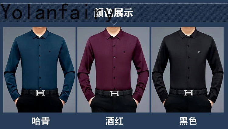 YOLANFAIRY 100% Mulberry Silk Long Sleeve Shirt Man Spring Autumn Casual Silk Mens Shirts Warm Male White Shirt chemises hommes