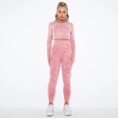 Women Seamless Tracksuit Yoga Set 2PCS Workout Clothes Athletic Wear Gym Legging Fitness Bra Crop Top Long Sleeve Sports Suits