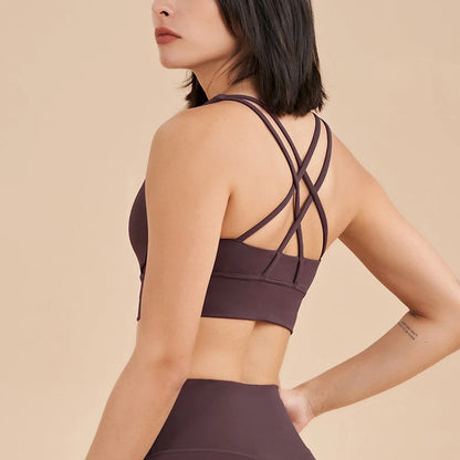 SOISOU Top Women Bra Cropped Bralette Gym Yoga Sports Bra Cross Sexy Back Female Bra Breathable Top Women's Underwear 25 Colors