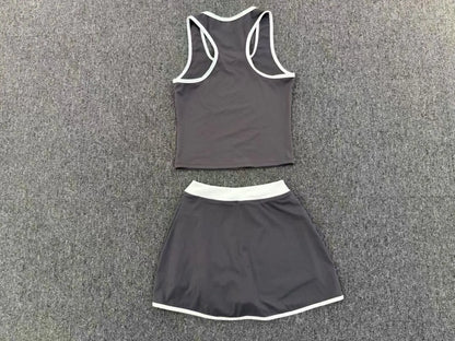 Women Tracksuit 2PCS Yoga Set Sexy Sport Bra High Waist Yoga Short Skirt Gym Clothes Fitness Sleeveless Workout Suit Sporstwear