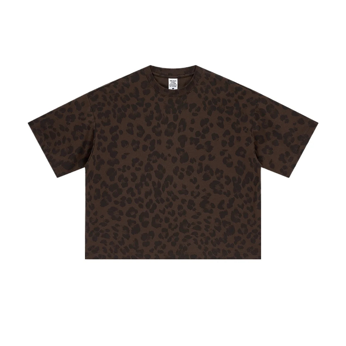 Custom LOGO men's new summer 240G cotton polyester American retro BOXY leopard print short-sleeved T-shirt casual loose top