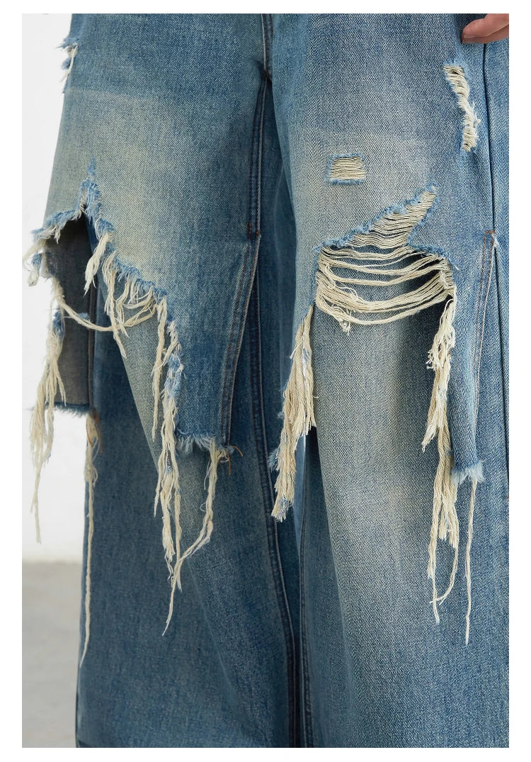 CHIC VEN Women Jeans Loose Casual High Waisted Wide Leg Ripped Rough Edge Denim Pants Female Trousers Spring Autumn 2025