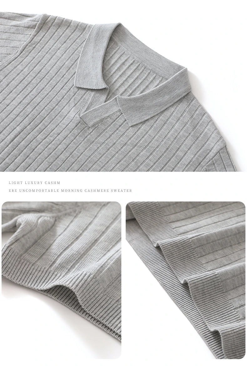 Summer New Men's 100% Lyocell Scissor Collar Solid Color T-Shirt Knit Pullover Bussiness Casual Short-sleeved POLO Collar Tees