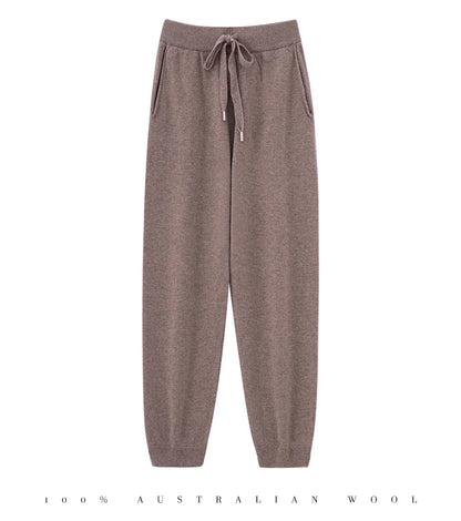 2024 Autumn And Winter New 100% Pure Wool Flat Small Foot Pants Women Loose High Waist Lean Knitted Cashmere Bunched Foot Pants
