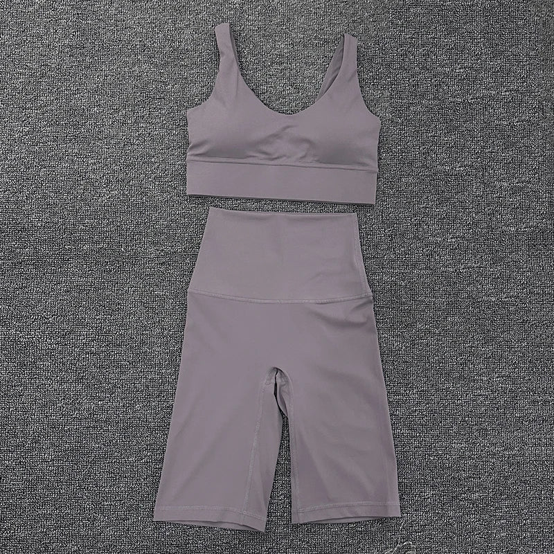 SOISOU Nylon Short Sets Womens Clothing Sports Bra Cycling Shorts Workout Set Women's Tracksuit Gym Yoga Sexy Outfit Women 2023