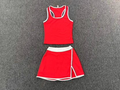 Women Tracksuit 2PCS Yoga Set Sexy Sport Bra High Waist Yoga Short Skirt Gym Clothes Fitness Sleeveless Workout Suit Sporstwear