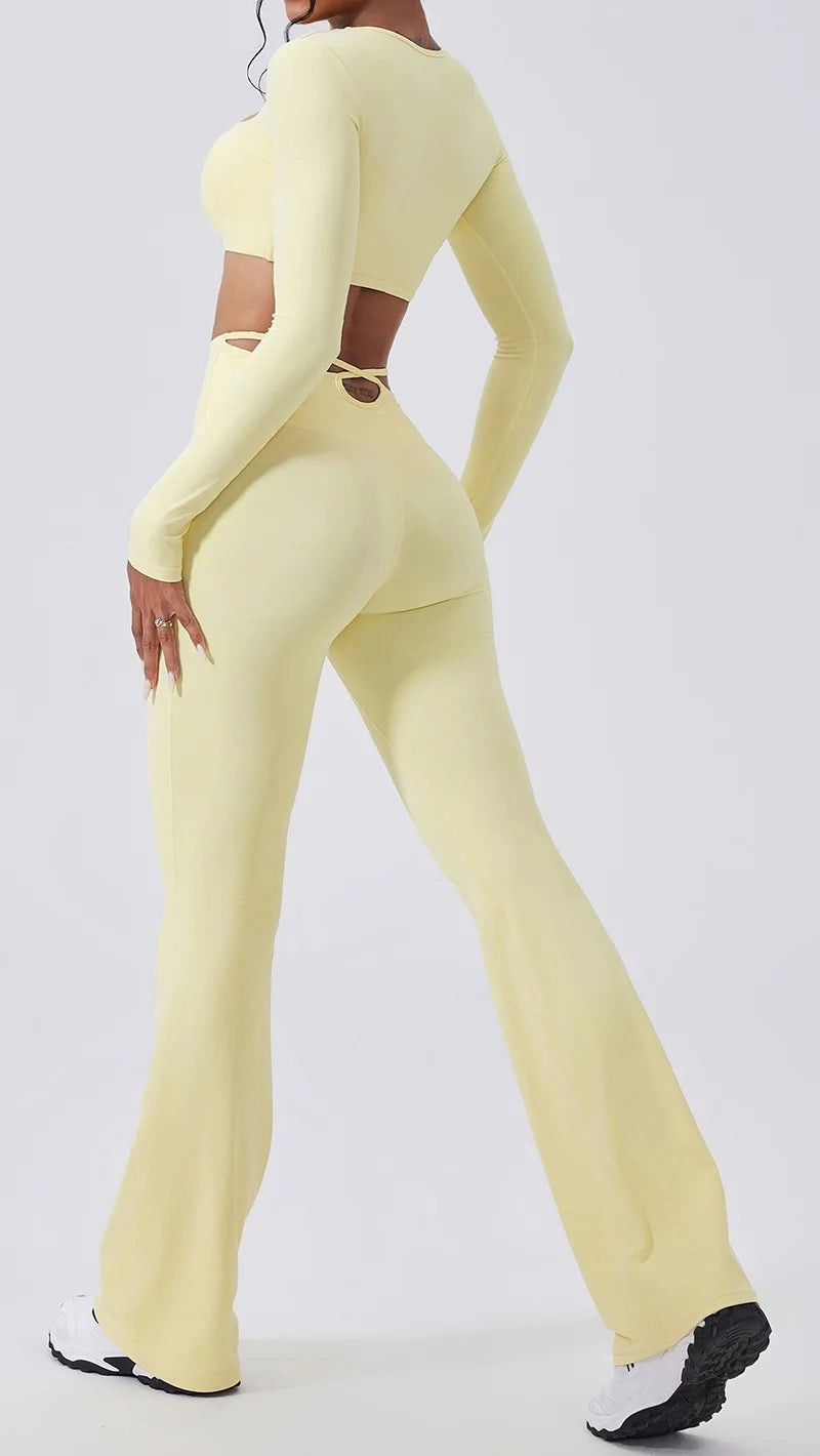 Cloud Hide Brown Yoga Suit Gym Woman Fitness Set Long Sleeve Sports Tracksuit Top Pants Workout Pilates Outfits Running Clothes