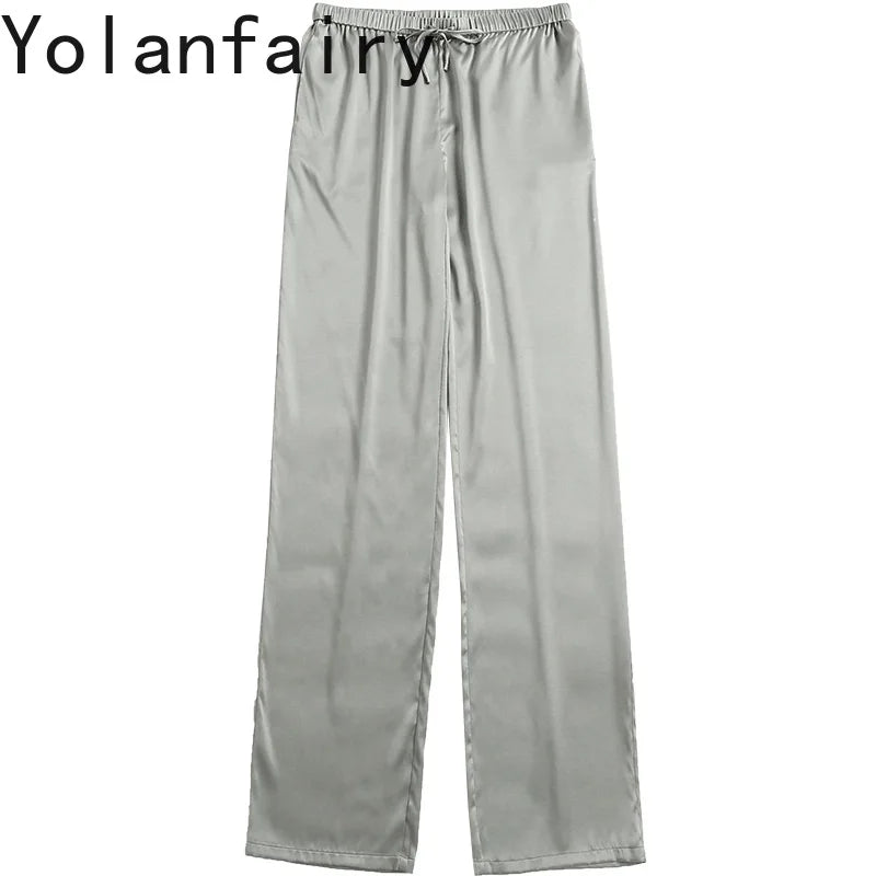 YOLANFAIRY Casual Wide Leg Pants Summer 95% Real Mulberry Silk Women's Pants Korean Loose Trousers Woman Silk Pants Full Length