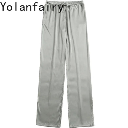 YOLANFAIRY Casual Wide Leg Pants Summer 95% Real Mulberry Silk Women's Pants Korean Loose Trousers Woman Silk Pants Full Length