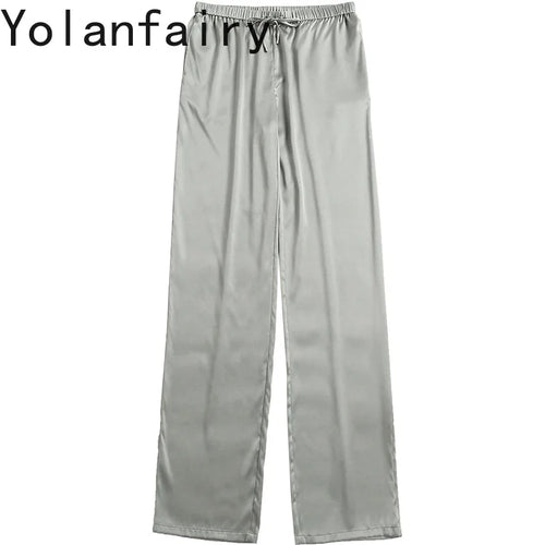 YOLANFAIRY Casual Wide Leg Pants Summer 95% Real Mulberry Silk Women's Pants Korean Loose Trousers Woman Silk Pants Full Length