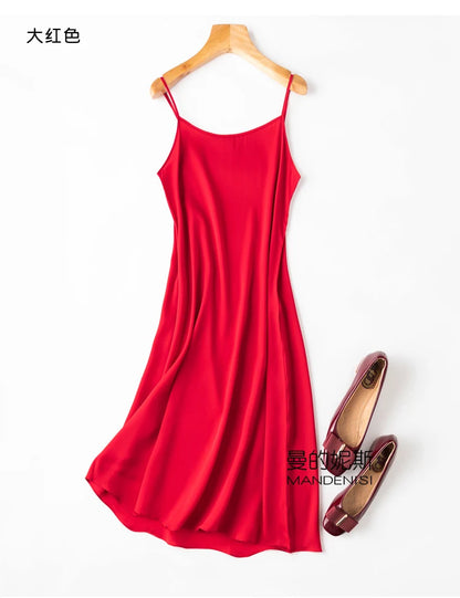 YOLANFAIRY 19momme 93% Mulberry Silk Spaghetti Strap Dress for Women Elegant Mid-length Sexy Real Silk Summer Dresses Woman 원피스