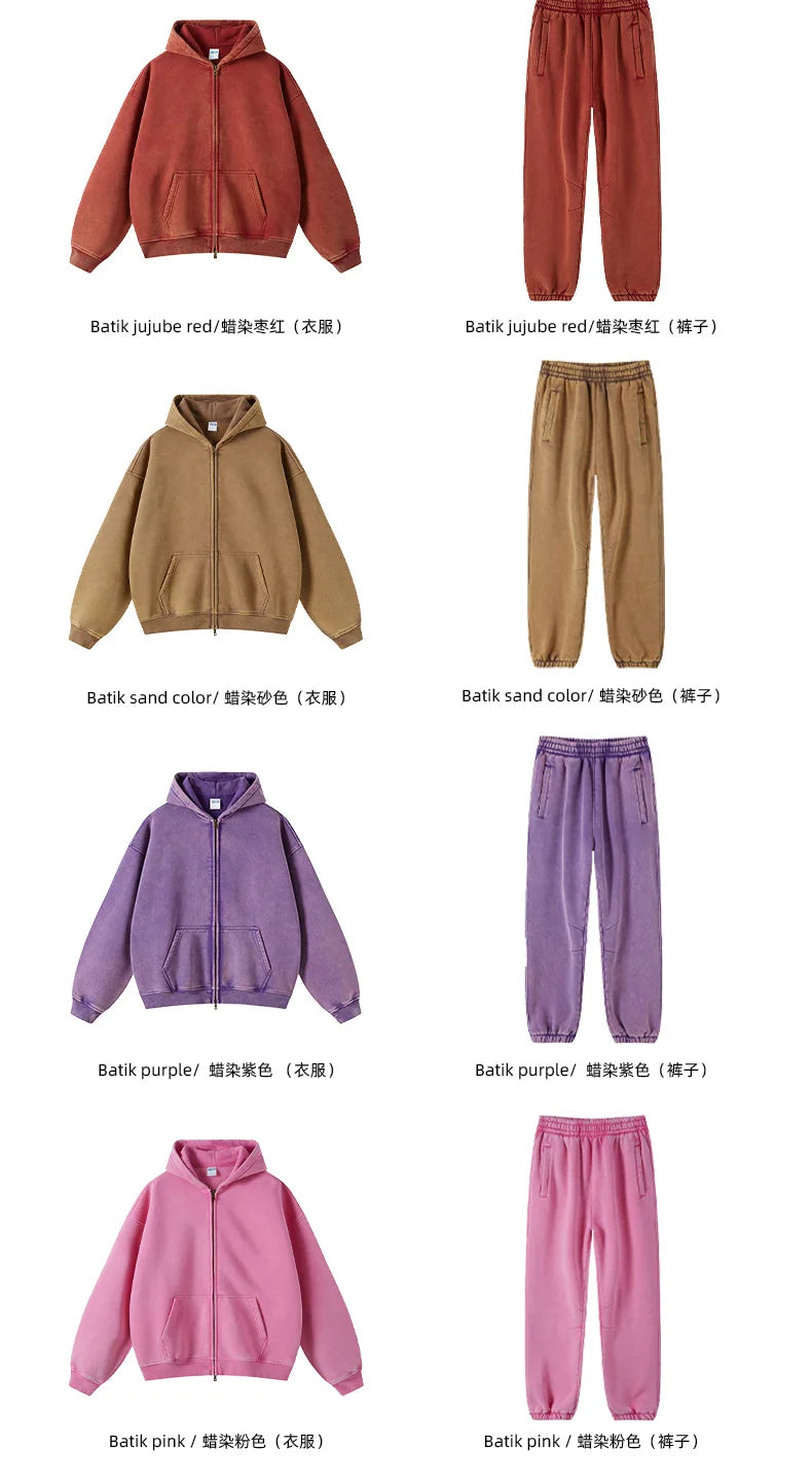 Custom LOGO2024 autumn winter new washed batik old sweater sweatpants 360G cotton polyester velvet thickened men's  women's suit