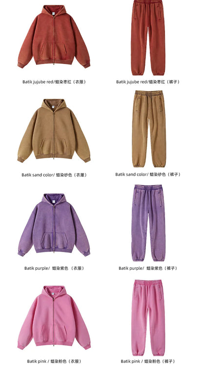 Custom LOGO2024 autumn winter new washed batik old sweater sweatpants 360G cotton polyester velvet thickened men's  women's suit