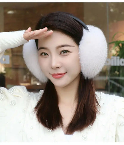 New Arrival Women 100% Real Fox Fur Ear Cover Plush Genuine Fox Fur Earmuff Winter Lady Big Pompoms Fox Fur Fluffy Earmuffs Warm