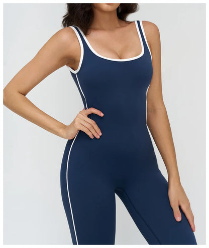TRY TO BN Sports Jumpsuit Gym Contrast Color Sportswear Backless Fitness Workout One Piece Bodysuit Running Yoga Women Clothing