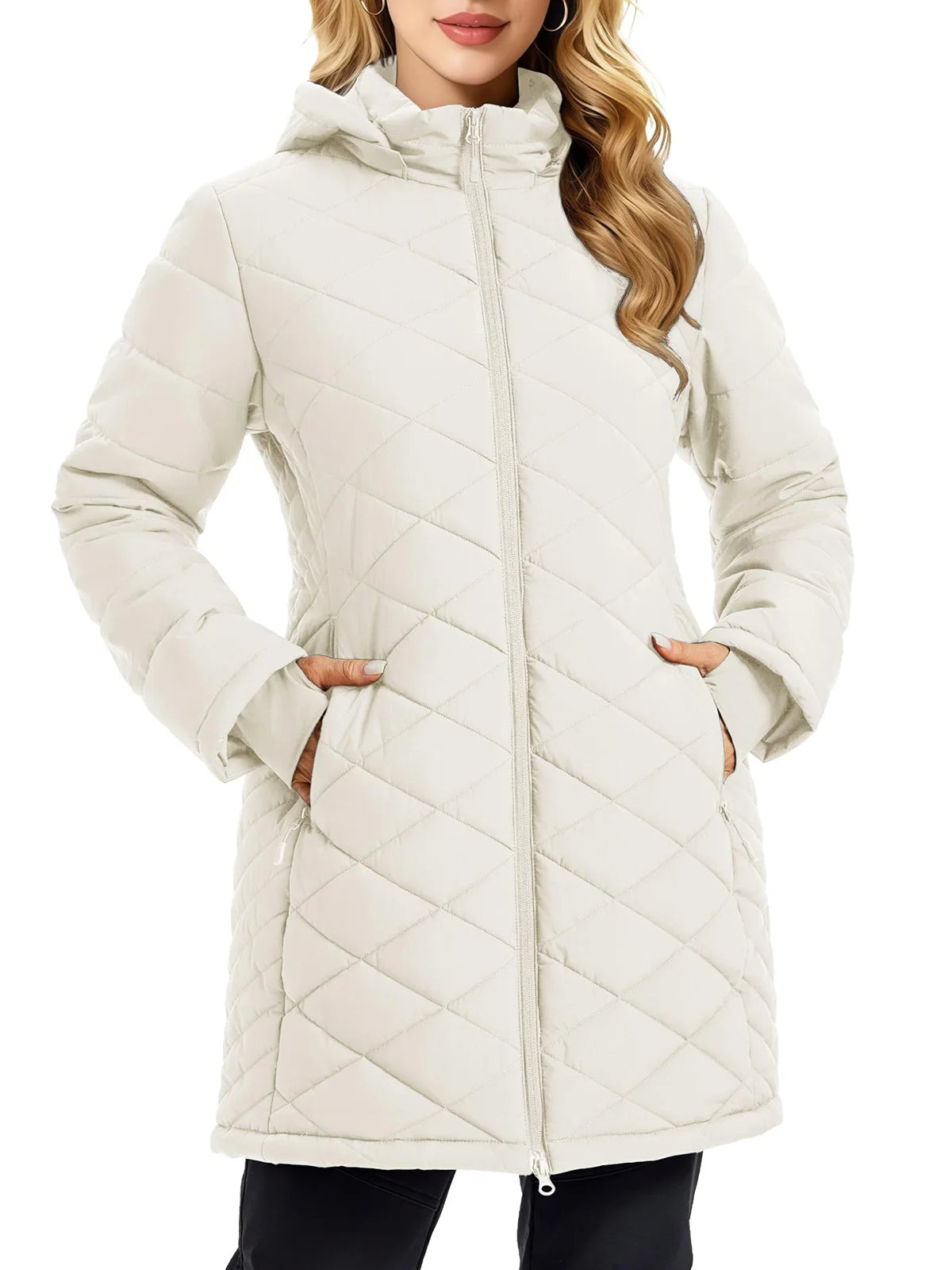 TACVASEN Womens Long Quilted Puffer Hood Jackets Winter Lightweight Warm Insulated Coat Windproof Waterproof Parkas with Pockets