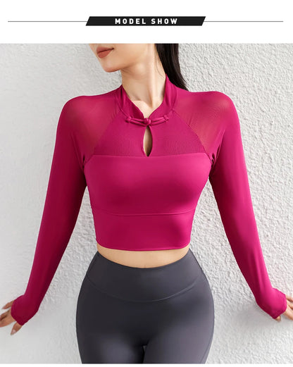 Workout Crop Tops for Women Yoga Long-sleeved Slim Fit Athletic Gym Built in Bra Running Workout