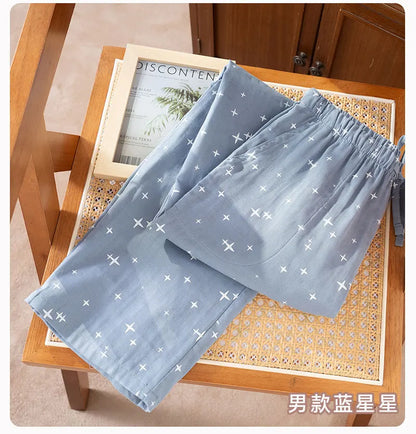 2026 Spring/Summer New Couple Sleeper Pants 100% Cotton Gauze Men's and Women's Casual Loose Home Thin Pants bottoms womens