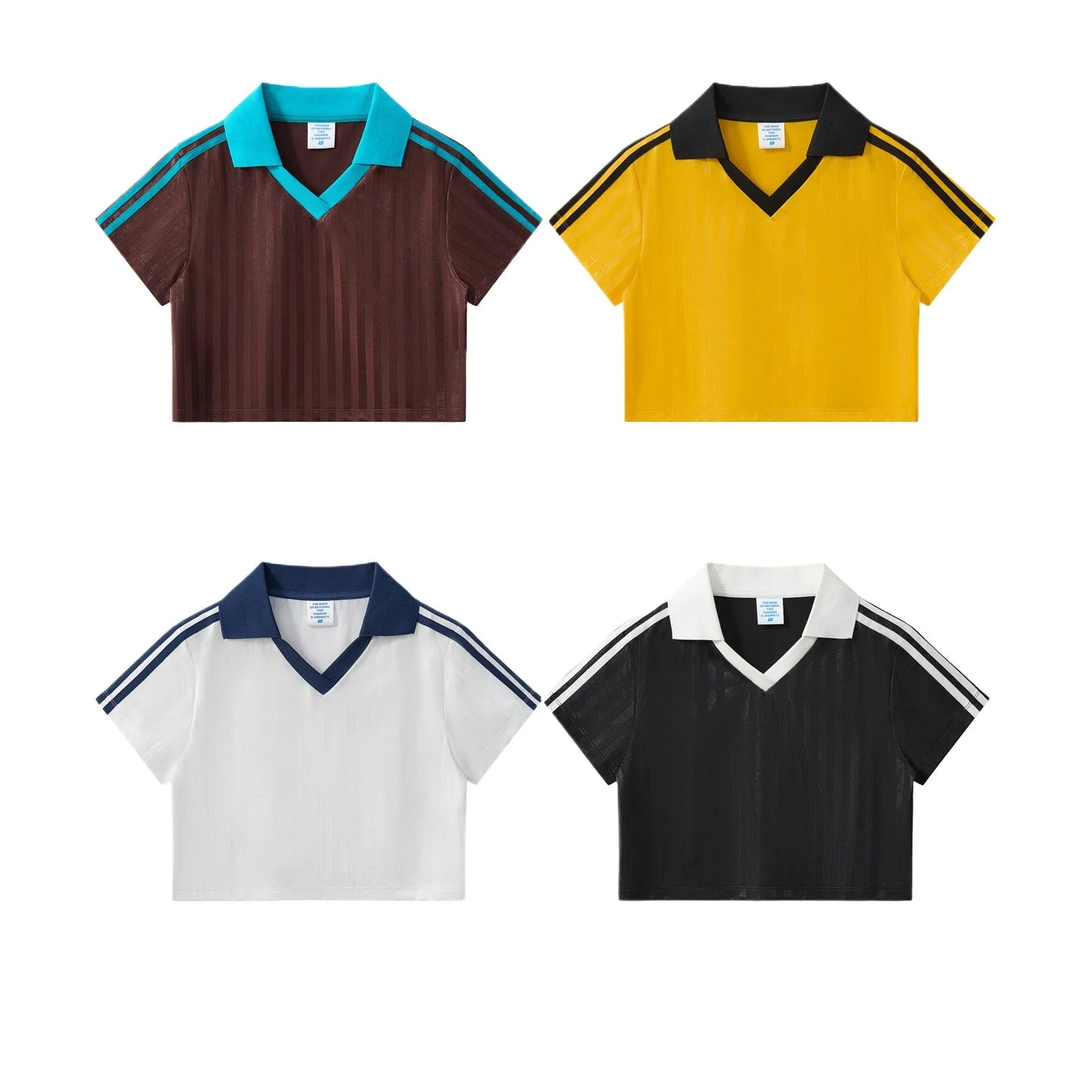Customized LOGO Women's Spice Girls V-Neck Football Sports T-Shirt Patch Striped Casual Retro Short Sleeve Top