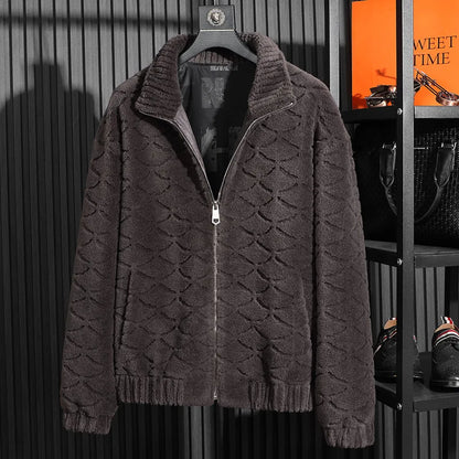 YOLANFAIRY Winter 100% Sheep Shearing Jacket Man Clothing Fashion Stand Collar Granular Lamb Fur Coat Men's Jackets chaqueta