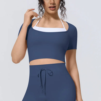 Yoga Sexy Dance Clothes High Elastic Sports T-shirt Women Fitness Top Short Sleeves Running Shirts Gym Push Up Workout Top Tee