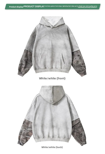 Custom LOGO Men's 2025 Autumn New 340G fleece-lined Fake Two-piece Camouflage Sweater T-Shirt Casual Pants Set