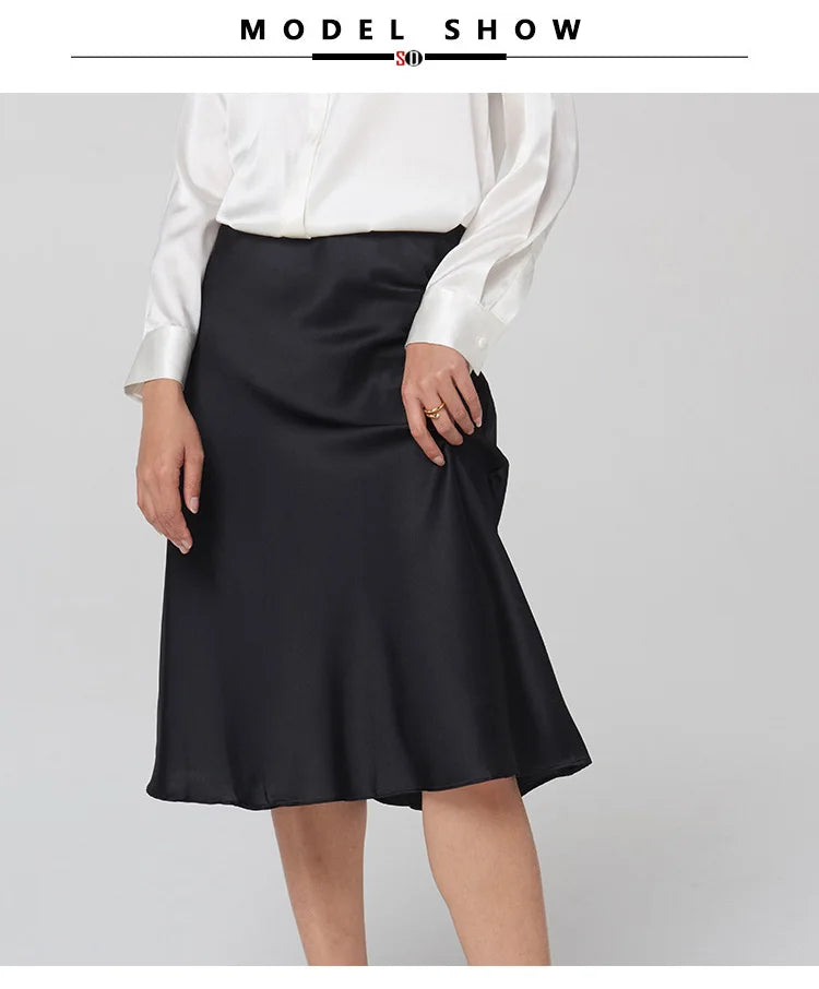 SuyaDream Silk Skirt for Woman 93%Silk 7%Spandex Solid A-line 2025 Spring Summer Chic Mid Skirts