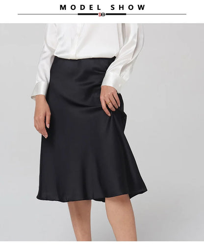 SuyaDream Silk Skirt for Woman 93%Silk 7%Spandex Solid A-line 2025 Spring Summer Chic Mid Skirts