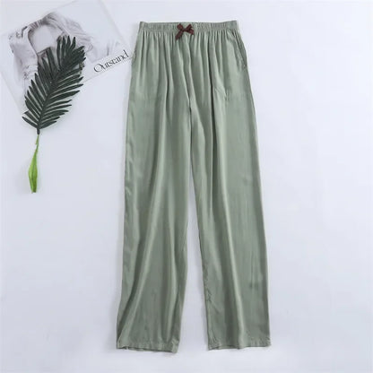 Spring and summer new women's trousers 100% viscose leg + straight casual breathable comfortable plus size home sleep pants cute