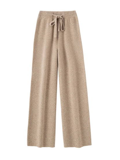 Autumn Winter Fashion Basic Women 100% Merino Wool Wide Leg Pants  Simple Style Cashmere Knitted Trousers Loose Casual Pants