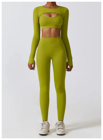 Women 2/3pcs Workout Outfits Yoga Sets Sportswear Gym Workout Clothing Tracksuit High Waist Leggings and Stretch Sports Bra