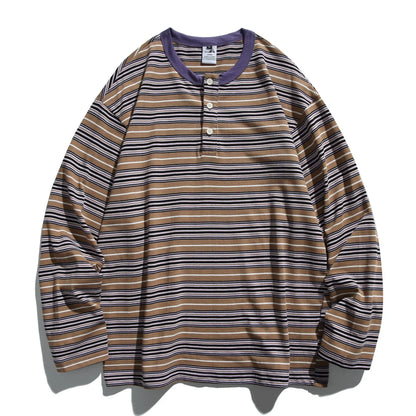 2026 New Japanese Retro Hoodie Trendy City Boys Loose Striped Long Sleeve T-shirt Men's and Women's Casual Sweater