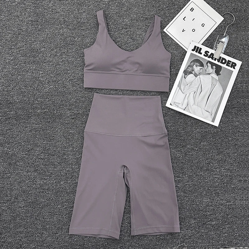 SOISOU Nylon Short Sets Womens Clothing Sports Bra Cycling Shorts Workout Set Women's Tracksuit Gym Yoga Sexy Outfit Women 2023