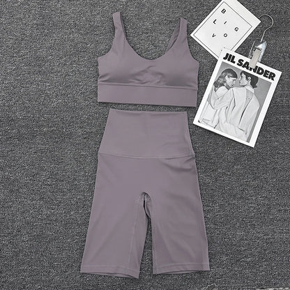 SOISOU Nylon Short Sets Womens Clothing Sports Bra Cycling Shorts Workout Set Women's Tracksuit Gym Yoga Sexy Outfit Women 2023