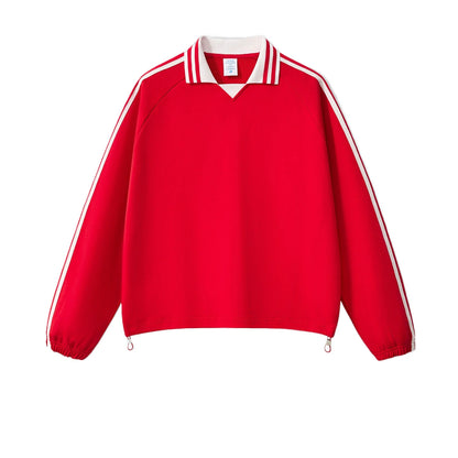 Custom LOGO men's American striped 100% cotton sweater 380G college style contrasting color lapel couple commuter sweater