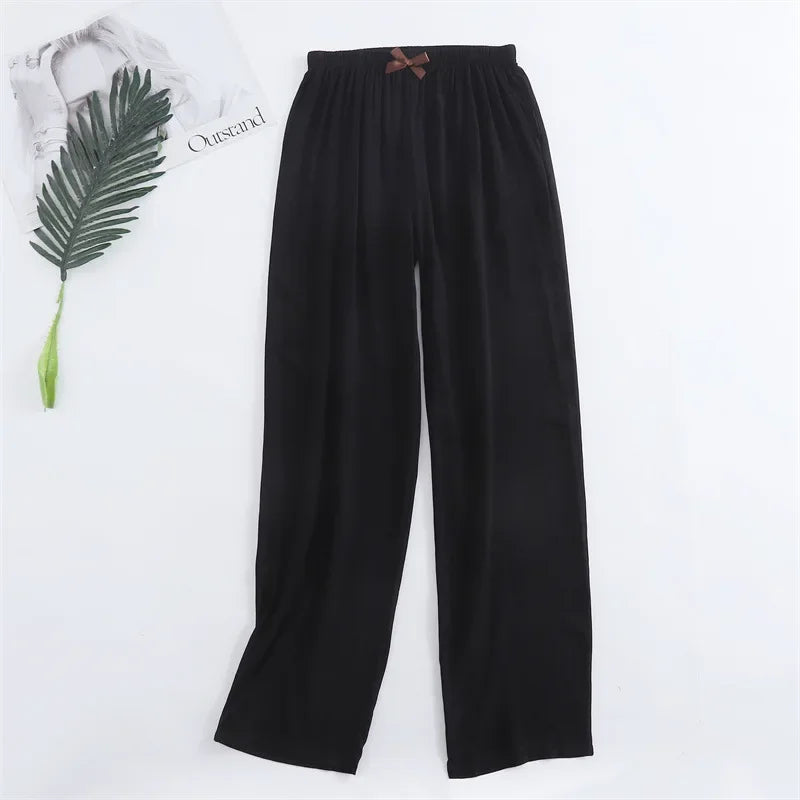 Spring and summer new women's trousers 100% viscose leg + straight casual breathable comfortable plus size home sleep pants cute